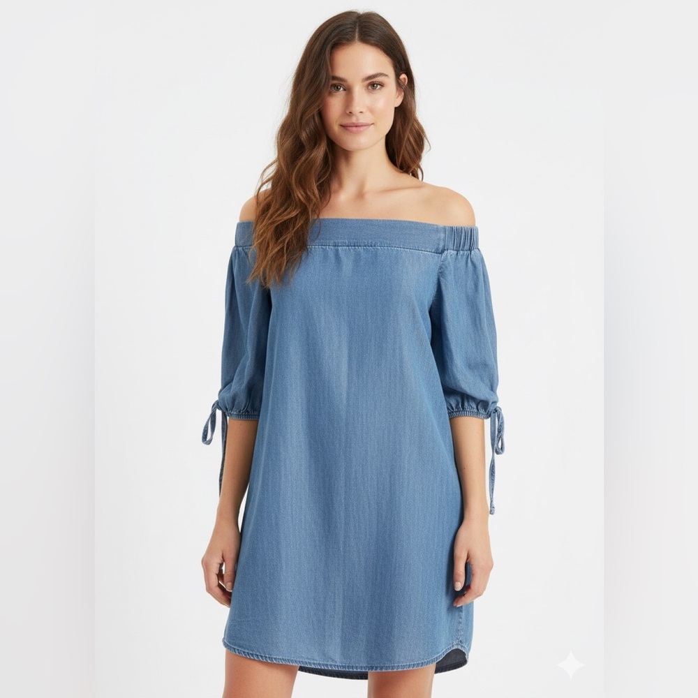 Off The Shoulder Lyocell Denim Dress